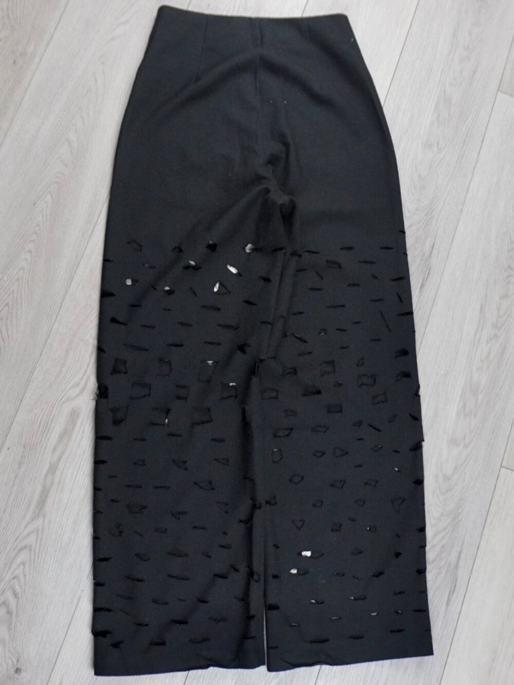 Handmade Distressed Black Wide Leg Pants Grunge Cut Out - Picture 3 of 5